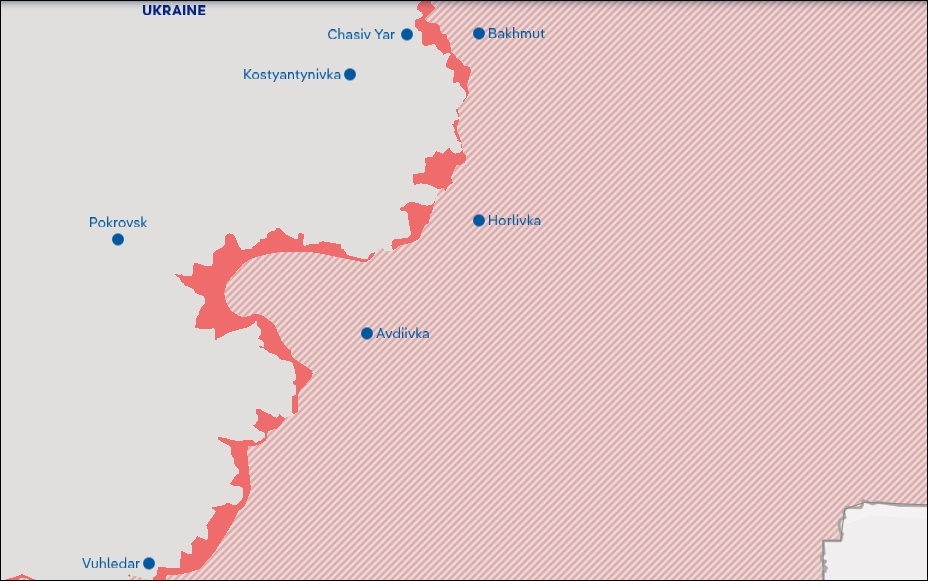 Khúc lồi của quân đội Nga từ Avdiivka tiến sát thị trấn chiến lược Pokrovsk trên mặt trận miền Đông Ukraine tính đến ngày 29/8/2024. Đồ họa: ISW, AEI.