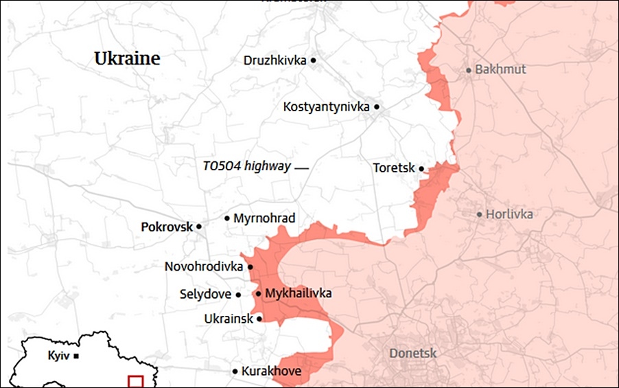 Khúc lồi của quân Nga ở tỉnh Donetsk đang ngày càng tiến sát thị trấn then chốt Pokrovsk. Đồ họa: ISW, Guardian.