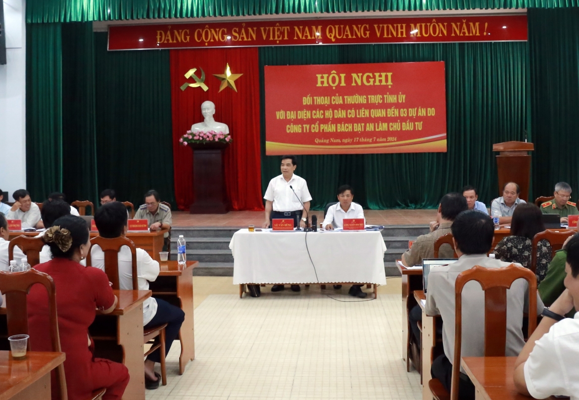 Thường trực Tỉnh ủy Quảng Nam đối thoại với đại diện các hộ dân mua đất và chủ đầu tư dự án Bách Đạt An.