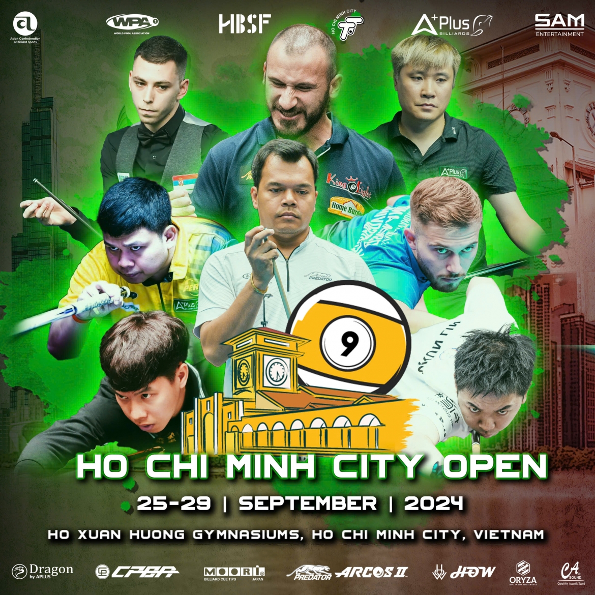 Vòng  chung kết giải Billiards Pool 9 bi Thành phố Hồ Chí Minh mở rộng 2024 (Ho Chi Minh City Open 2024) sẽ diễn ra từ ngày 25 – 29/9 tại nhà thi đấu Hồ Xuân Hương (Quận 3, TP.HCM)