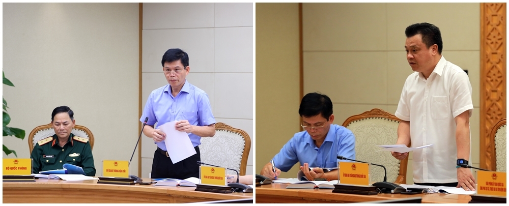 Lãnh đạo Bộ GTVT (bên trái) và Ủy ban ATGT Quốc gia phát biểu tại cuộc họp