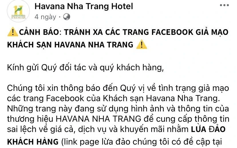 Một khách sạn cảnh báo lừa đảo qua mạng