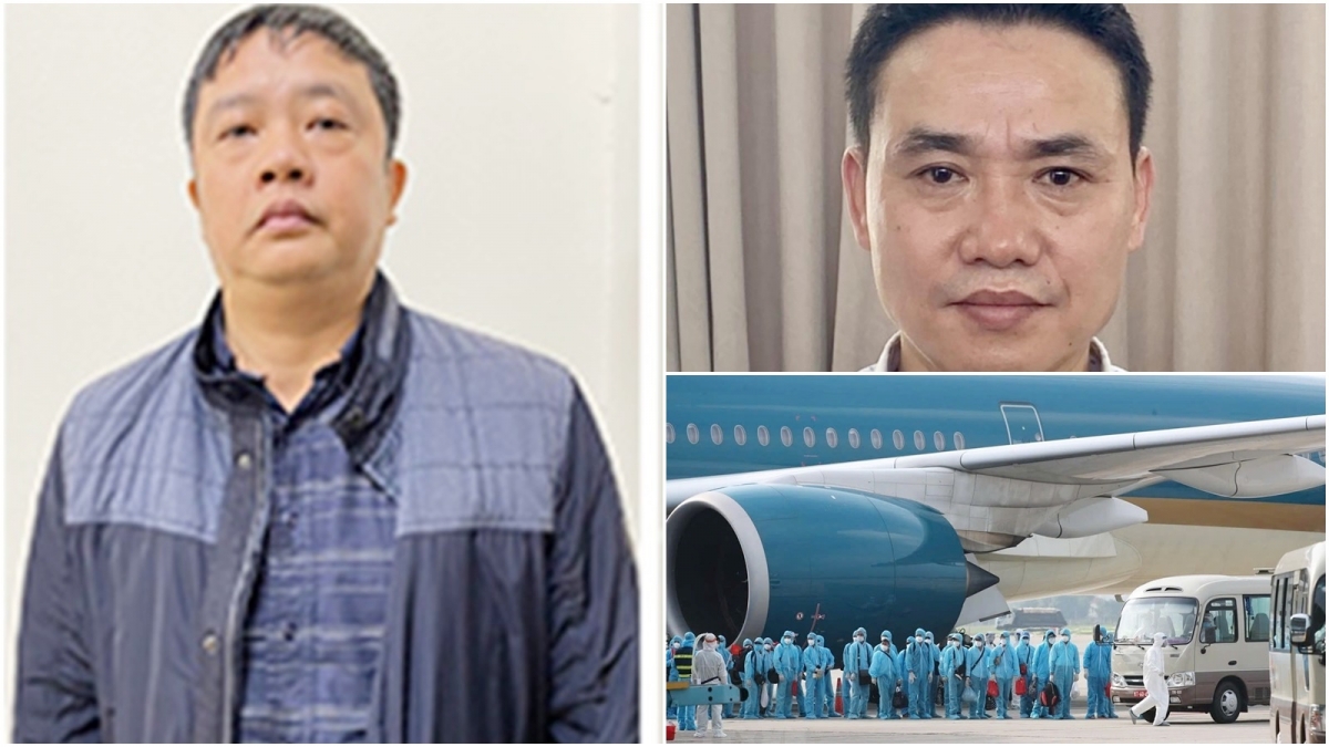 Các bị can trong vụ án: Vũ Hồng Quang (trái, nguyên Phó Trưởng phòng Phòng vận tải hàng không, Cục Hàng không Việt Nam, Bộ GTVT) và Trần Tùng (nguyên Phó Giám đốc Sở Ngoại vụ tỉnh Thái Nguyên).