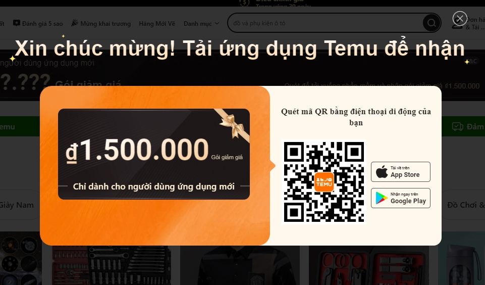 Người cài ứng dụng, tạo tài khoản theo đường dẫn được cấp sẽ được tặng "quà" giá trị lớn (theo quảng cáo của Temu).