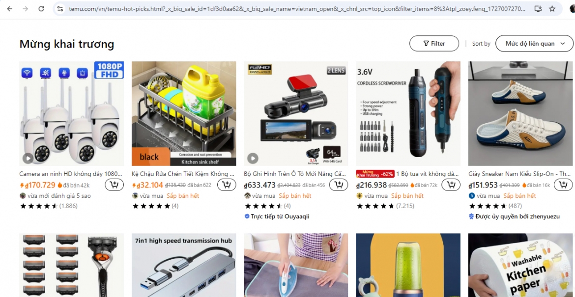 Hàng hóa được rao bán trên sàn Temu rất đa dạng về chủng loại và giá cả