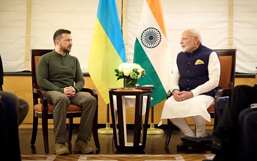 Tổng thống Ukraine Zelensky (trái) hội đàm với Thủ tướng Ấn Độ Modi. Ảnh: Bộ phận báo chí của Tổng thống Ukraine.