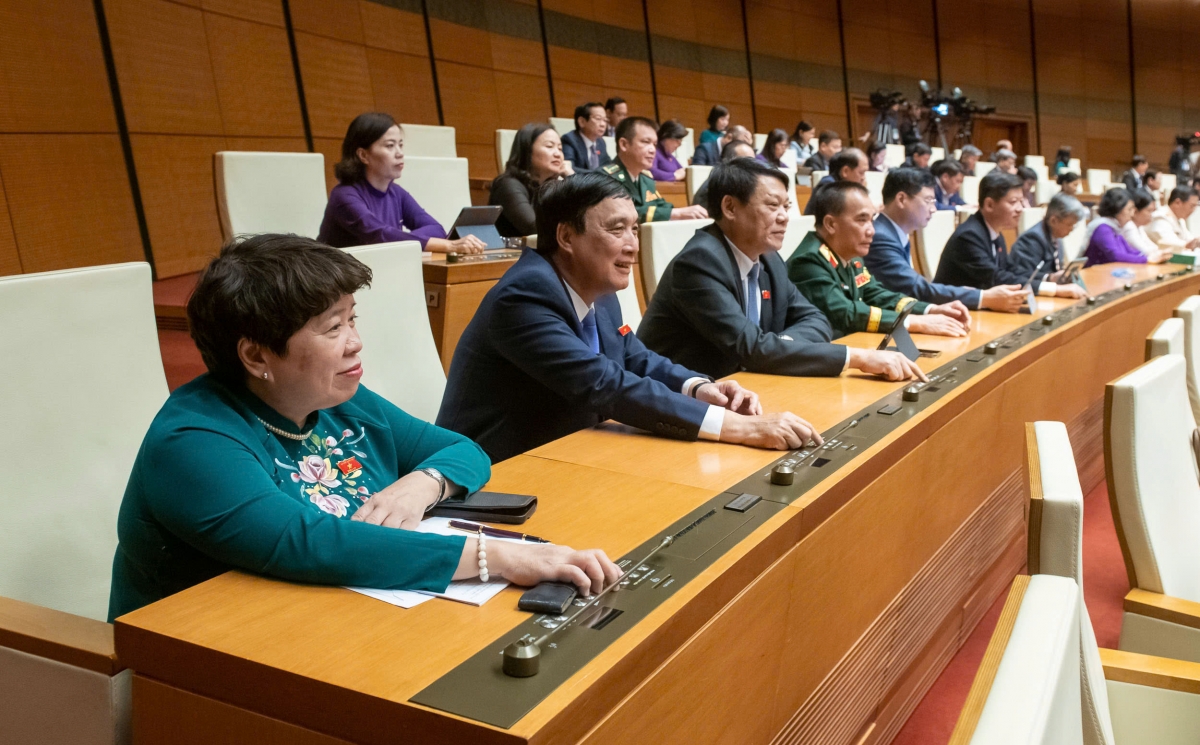 Các đại biểu Quốc hội biểu quyết thông qua Nghị quyết