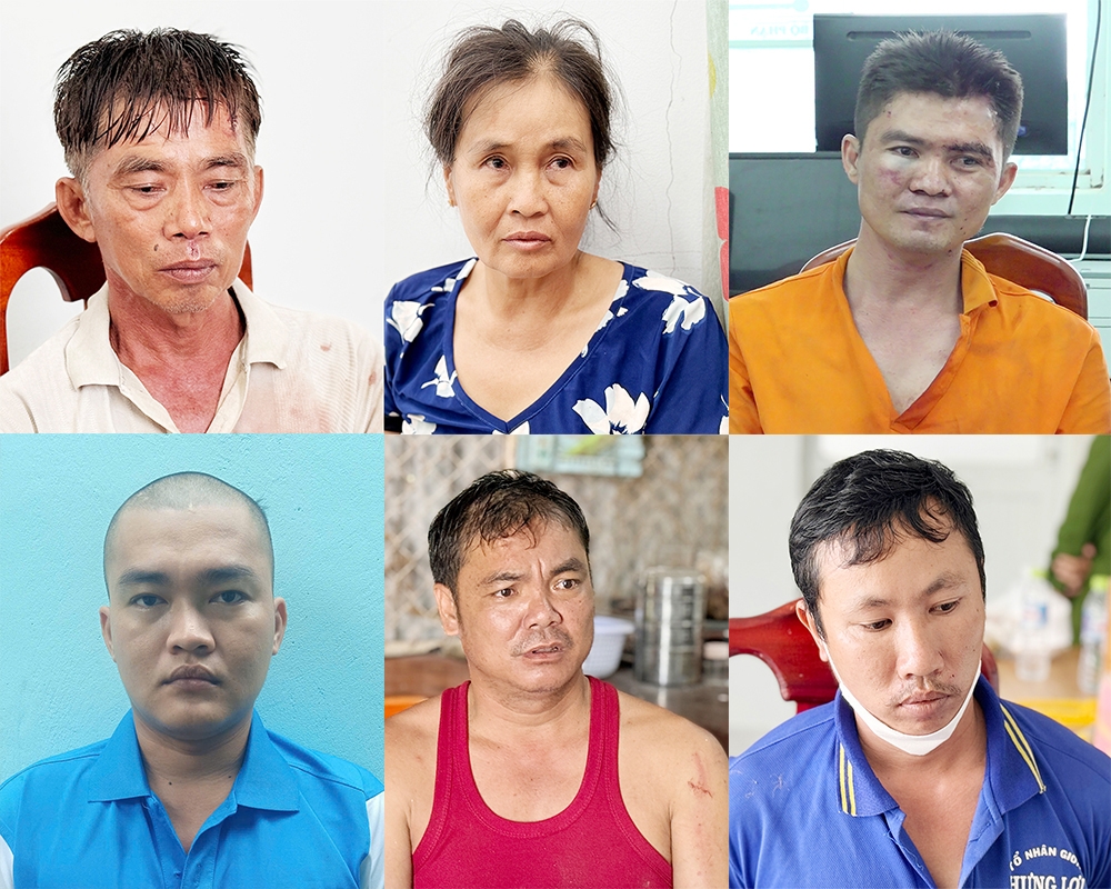 6 đối tượng bị khởi tố, tạm giam gồm: Điền, Nhan, Sang, Hoàng, Lộc, Triết