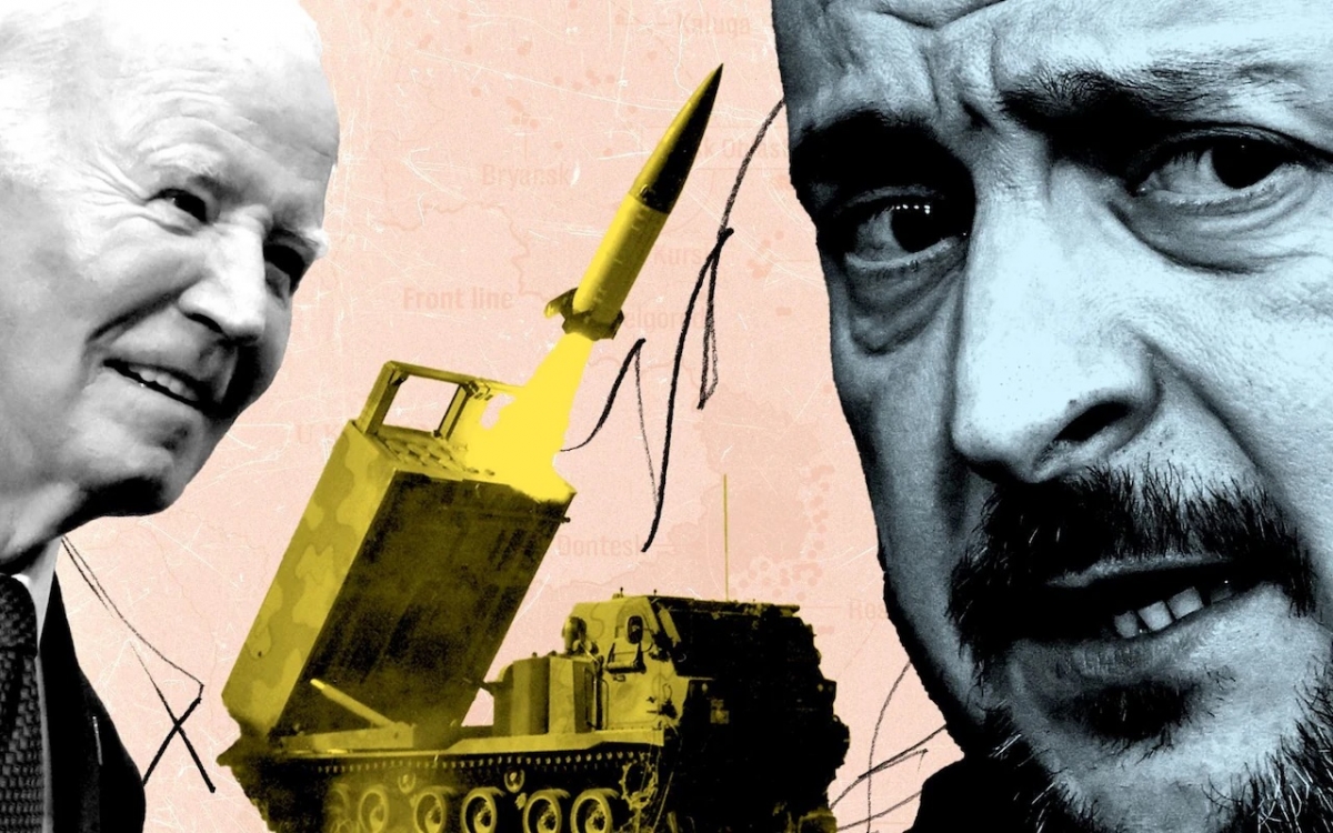 Tổng thống Mỹ Biden vừa đồng ý cho phép lực lượng quân sự của Tổng thống Ukraine Zelensky sử dụng tên lửa ATACMS để tập kích lãnh thổ Nga. Đồ họa: Telegraph.