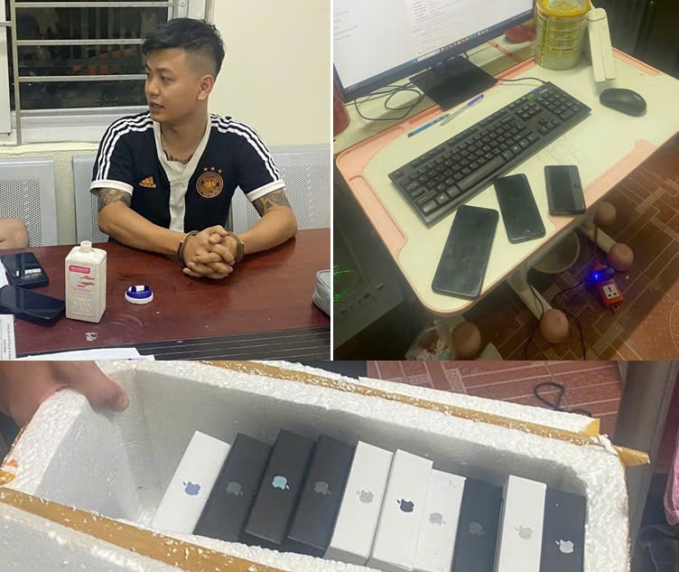 Đối tượng Lê Văn Tình và tang vật vụ án (Ảnh: Công an Hải Phòng)