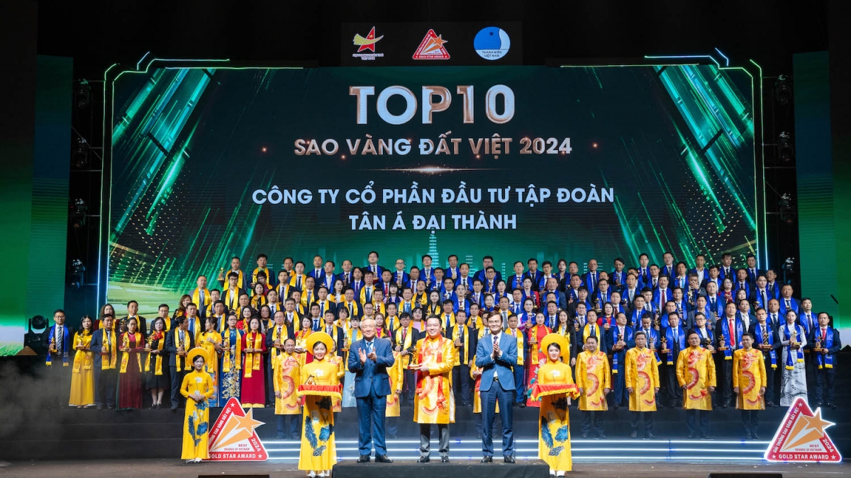 Tân Á Đại Thành được vinh danh Top 10 Sao Vàng đất Việt 2024 trong số 200 doanh nghiệp tiêu biểu của cả nước