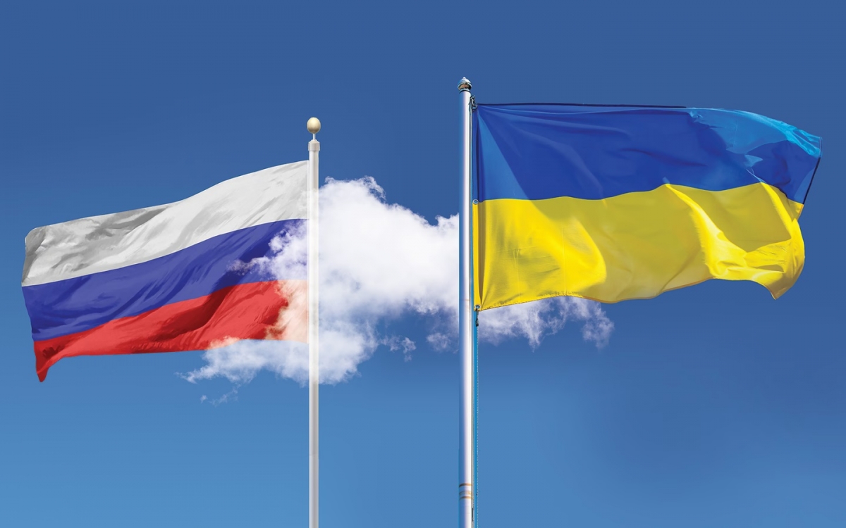 Quốc kỳ Nga và Ukraine. Đồ họa: The Atlantic.