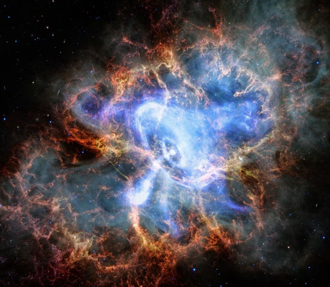 Tinh vân Con Cua - kết quả của một vụ nổ siêu tân tinh nằm cách Trái Đất 6.500 năm ánh sáng trong hình ảnh được Kính thiên văn James Webb ghi lại ngày 3/6/2024. Trung tâm của nó là một ngôi sao neutron - ngôi sao siêu đặc do vụ nổ siêu tân tinh tạo ra.