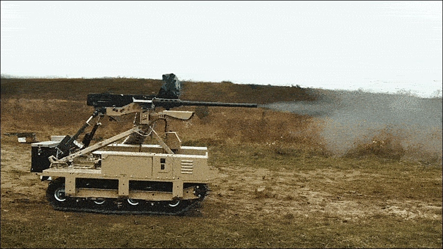 Một xe robot gắn súng máy đang nhả đạn. Ảnh: Forbes.