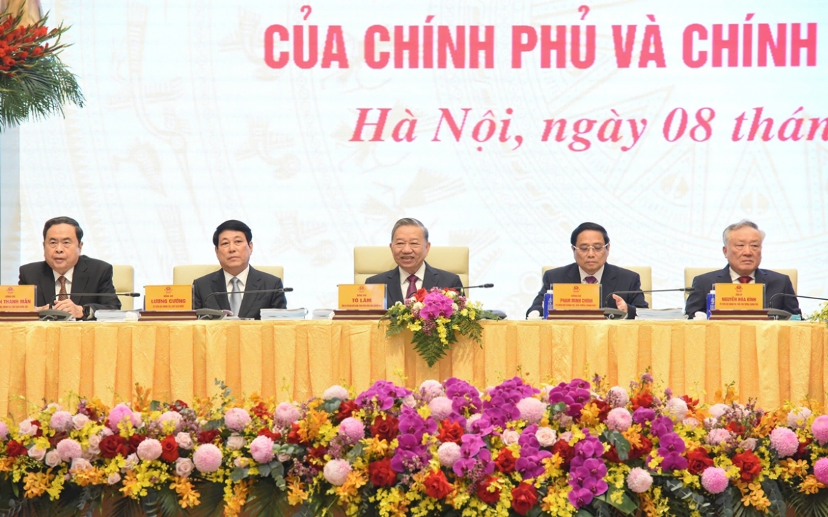 Tổng Bí thư Tô Lâm và các lãnh đạo Đảng, Nhà nước dự Hội nghị Chính phủ với địa phương triển khai nhiệm vụ 2025