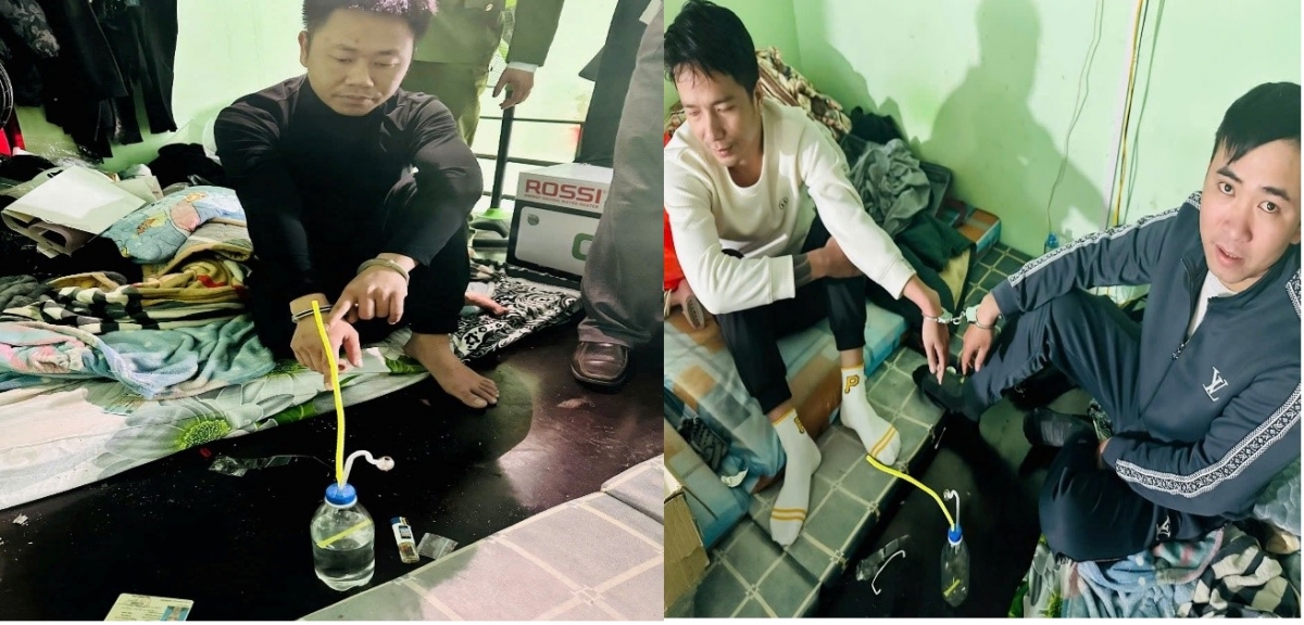 Các đối tượng sử dụng ma túy bị bắt quả tang (Ảnh: CA Quảng Ninh)