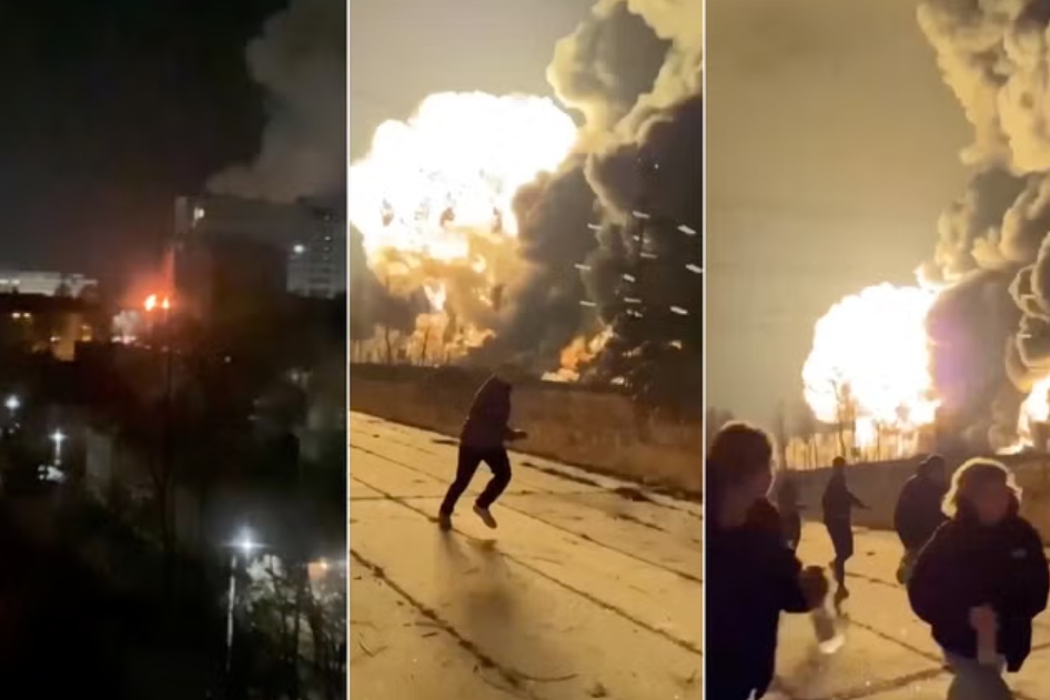 Hình ảnh từ video công bố trên mạng xã hội cho thấy các cuộc tấn công của Ukraine ở nhiều thành phố Nga. Ảnh: The Independent