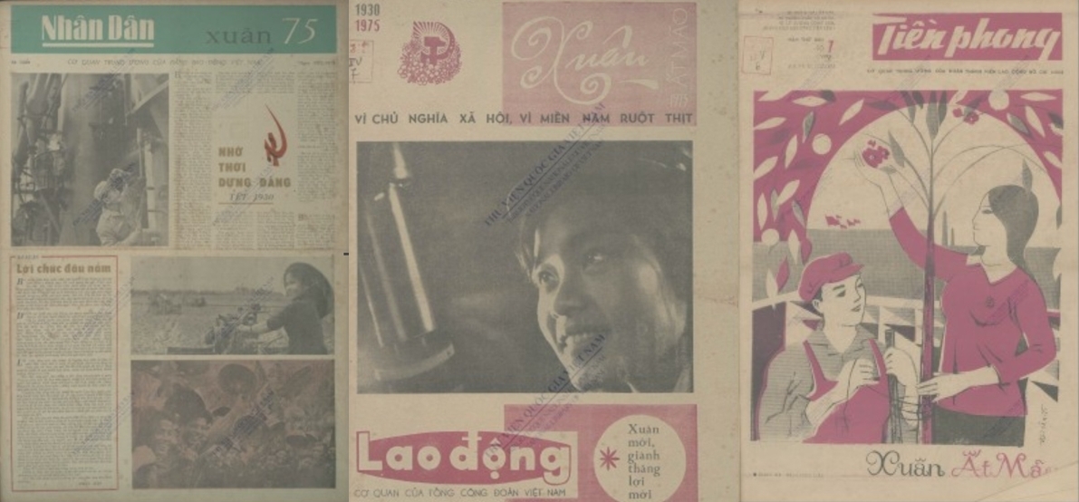 Những trang báo ngày mùng 1 Tết Ất Mão 1975. (Nguồn: Bộ sưu tập số, Thư viện báo chí, Thư viện Quốc gia Việt Nam)