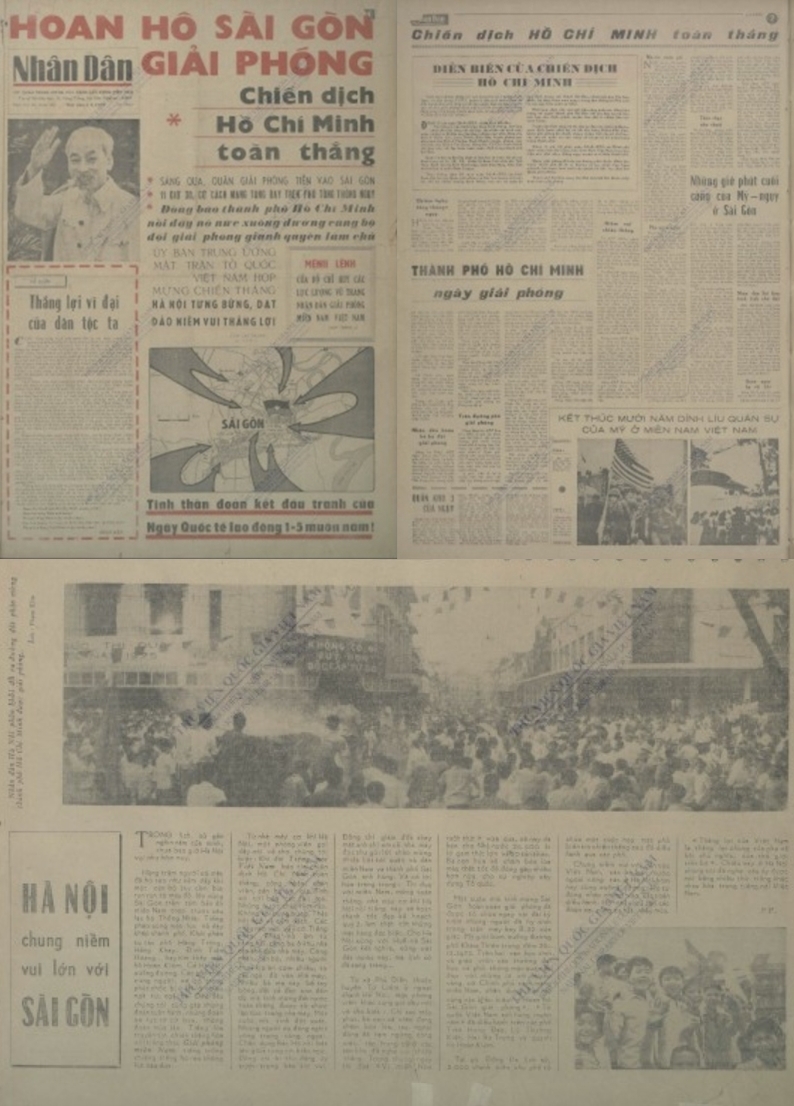 Báo Nhân dân số ra ngày 1/5/1975. (Nguồn: Bộ sưu tập số, Thư viện báo chí, Thư viện Quốc gia Việt Nam)