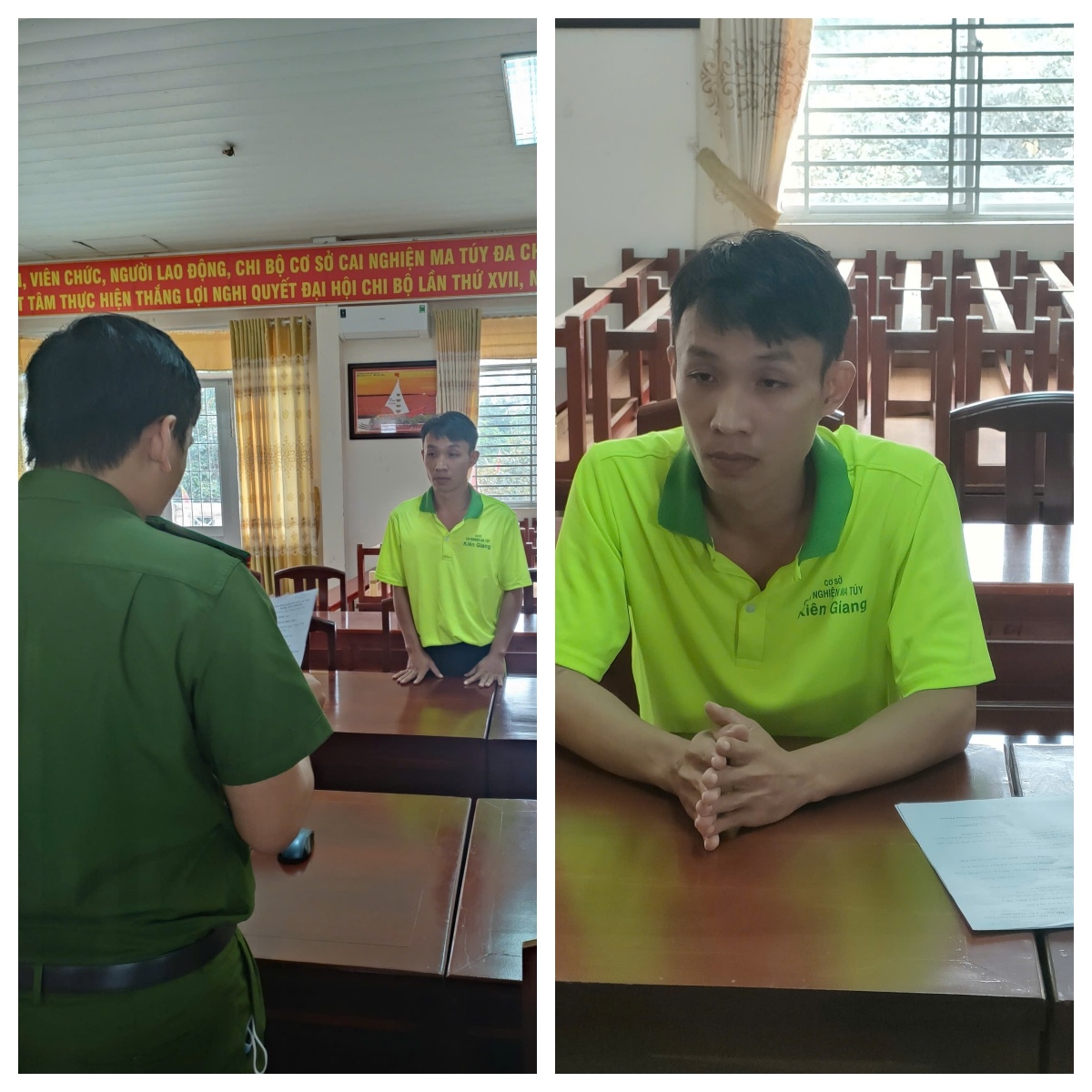 Bùi Mạnh Linh tại cơ quan công an.