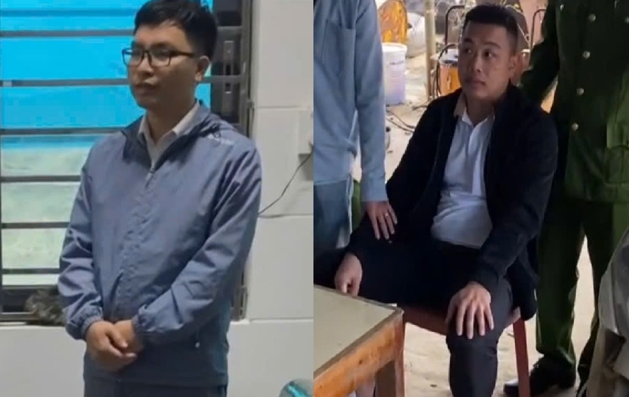 Bùi Thanh Tùng (bên trái) và Phan Văn Tiến (bên phải) bị Công an bắt quả tang