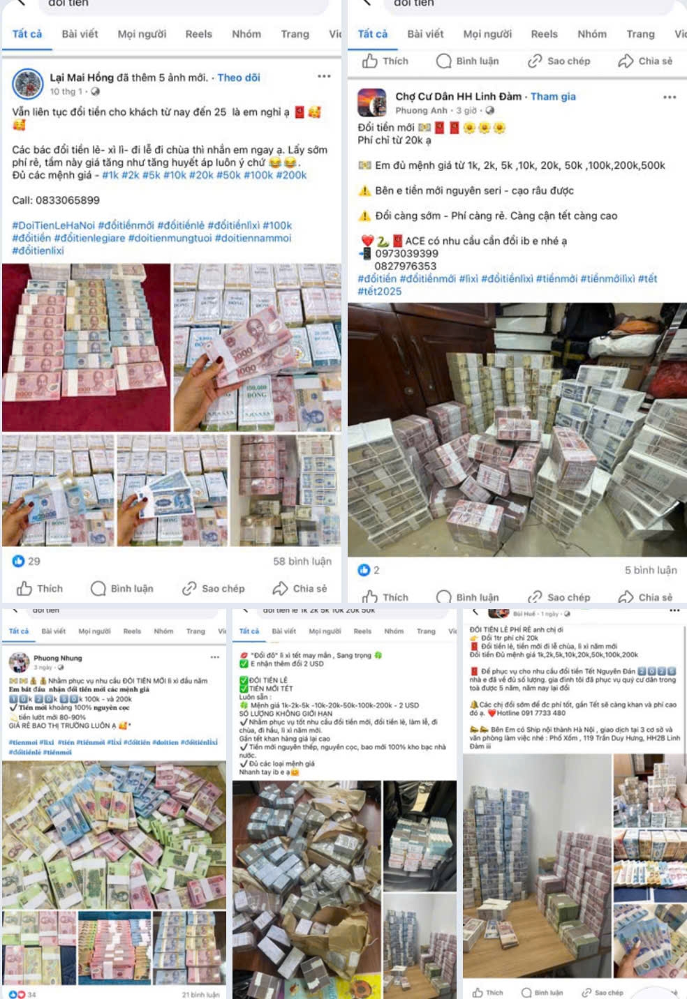Dịch vụ đổi tiền công khai trên mạng.