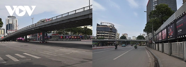 The Thai Ha- Lang Ha intersection is normally one of the most crowded streets in Hanoi and has gridlock traffic on rush hour each day, although today it is left deserted.