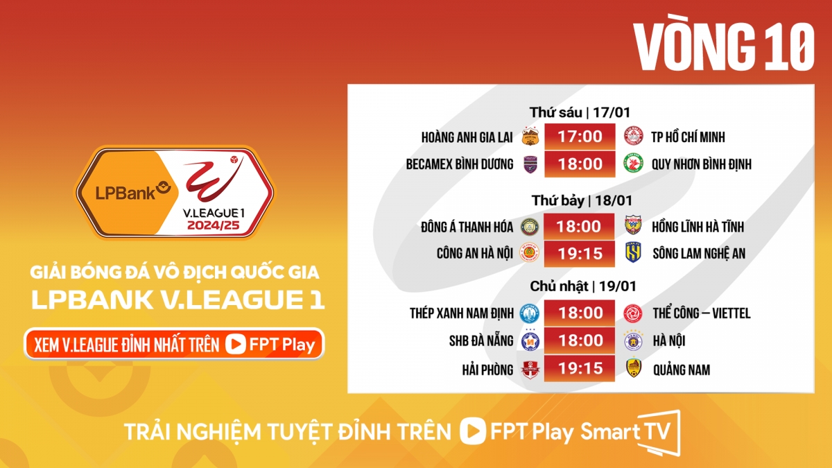 Lịch vòng 10 V-League 2024/2025.