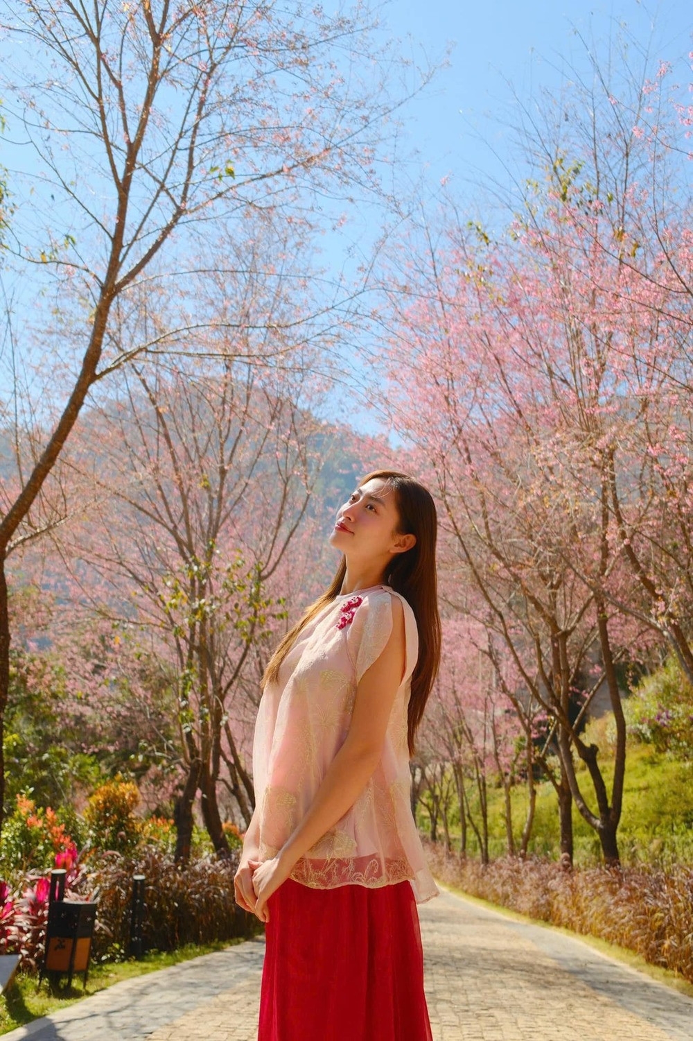 Hoa hậu Lương Thuỳ Linh đang tận hưởng kỳ nghỉ ở Mù Cang Chải. Nơi đây đang mùa hoa tớ dày đẹp nao lòng.