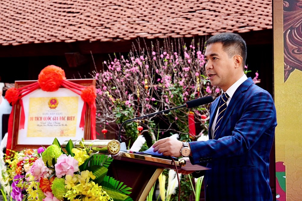 Chủ tịch UBND huyện Đan Phượng Nguyễn Văn Đức phát biểu tại buổi lễ