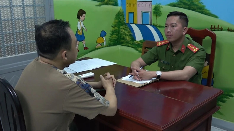 Đối tượng Nguyễn Thành Vạng tại cơ quan Công an. Ảnh Lê Hoài