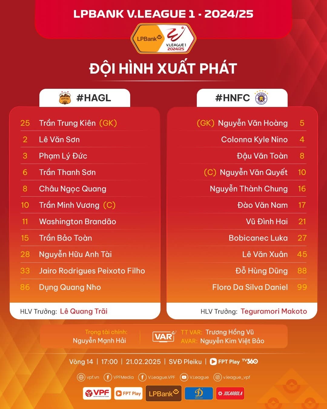 Đội hình ra sân.