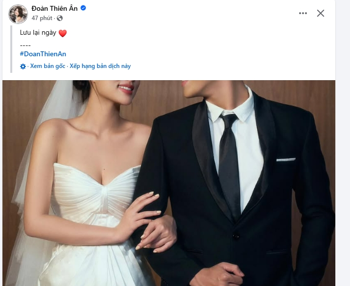 Hoa hậu Đoàn Thiên Ân gây xôn xao khi chia sẻ hình ảnh cưới bên một người giấu mặt.