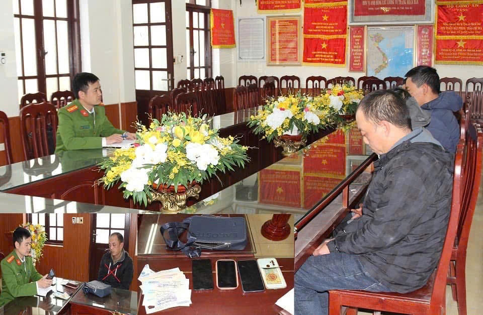 Phạm Lương Tùng (ngoài cùng bên phải) và các đối tượng sau khi bị bắt