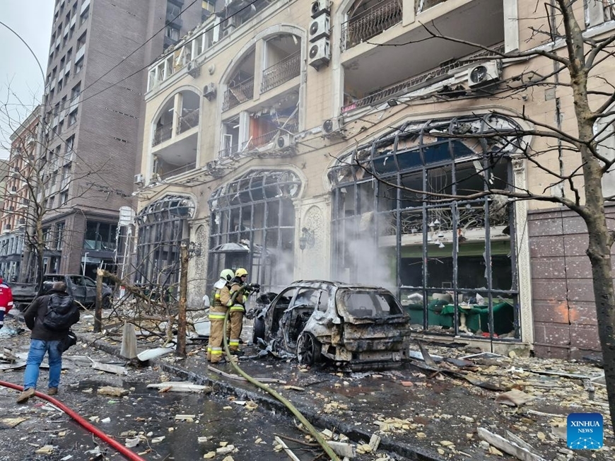 Tòa nhà tại thành phố Kiev ngày 20-12-2024 khi xung đột Nga-Ukraine tiếp diễn. Ảnh: Tân Hoa xã