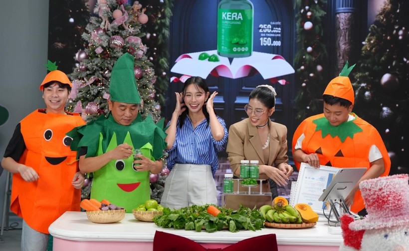 Hoa hậu Thùy Tiên, Hằng Du Mục và Quang Linh Vlogs bán hàng livestream (ảnh mạng internet)