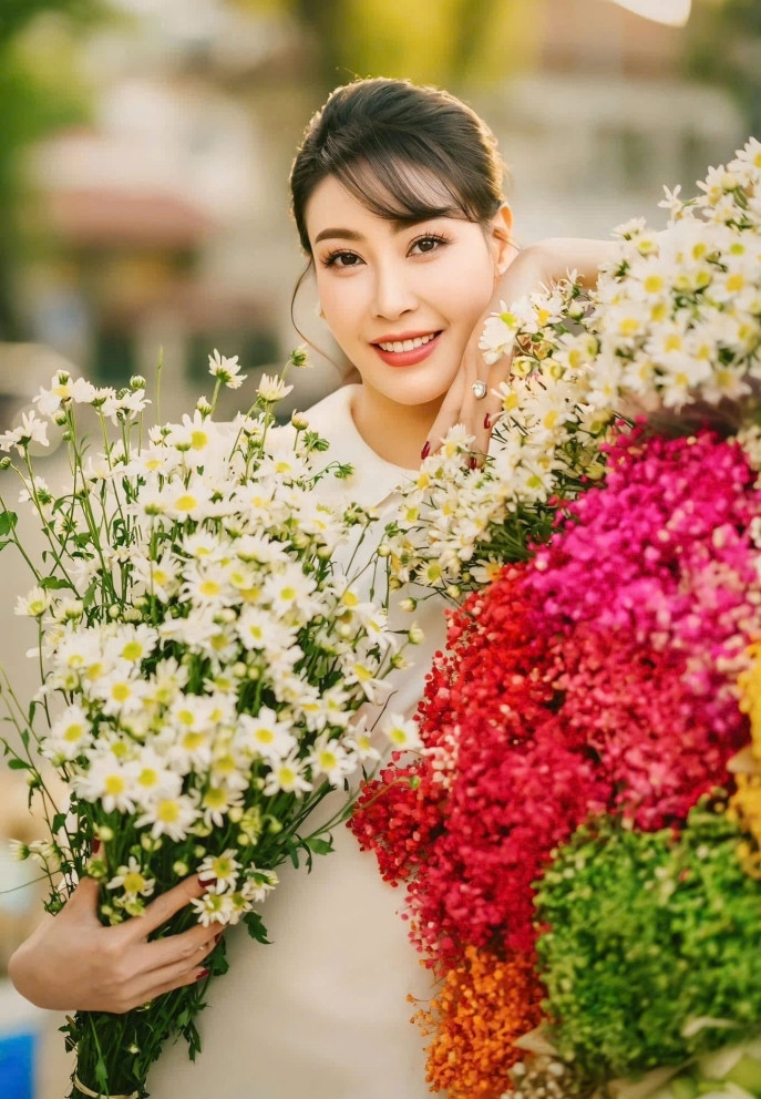 Hoa hậu Hà Kiều Anh khoe nét đẹp mặn mà bên những bó hoa đủ màu sắc. Cô có cuộc sống viên mãn đáng ngưỡng mộ cùng sự nghiệp kinh doanh phát đạt.