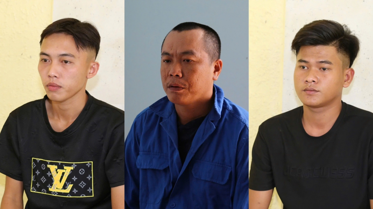 Ân Thiết, Nguyễn Phước Trường và Thạch Thái Nhân (từ trái qua) tại cơ quan công an