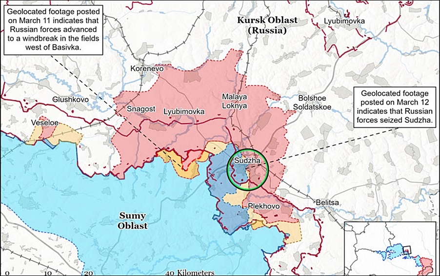 Chiến trường Sudzha, Kursk đến ngày 11 và 12/3. Đồ họa: ISW.