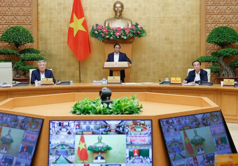 Thủ tướng Phạm Minh Chính chủ trì phiên họp Chính phủ thường kỳ tháng 3/2025 và Hội nghị trực tuyến Chính phủ với địa phương. Ảnh: VGP/Nhật Bắc