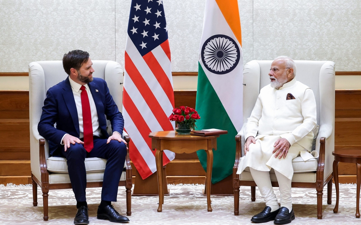Thủ tướng Ấn Độ Narendra Modi và Phó Tổng thống Mỹ JD Vance hội đàm tại New Delhi ngày 21/4. Ảnh: ANI.