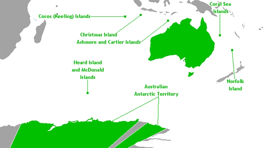 Bản đồ một số vùng lãnh thổ hải ngoại của Australia - Ảnh chụp màn hình
