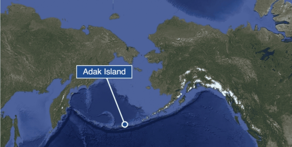 Đảo Adak trên bản đồ. Ảnh: Google, NASA