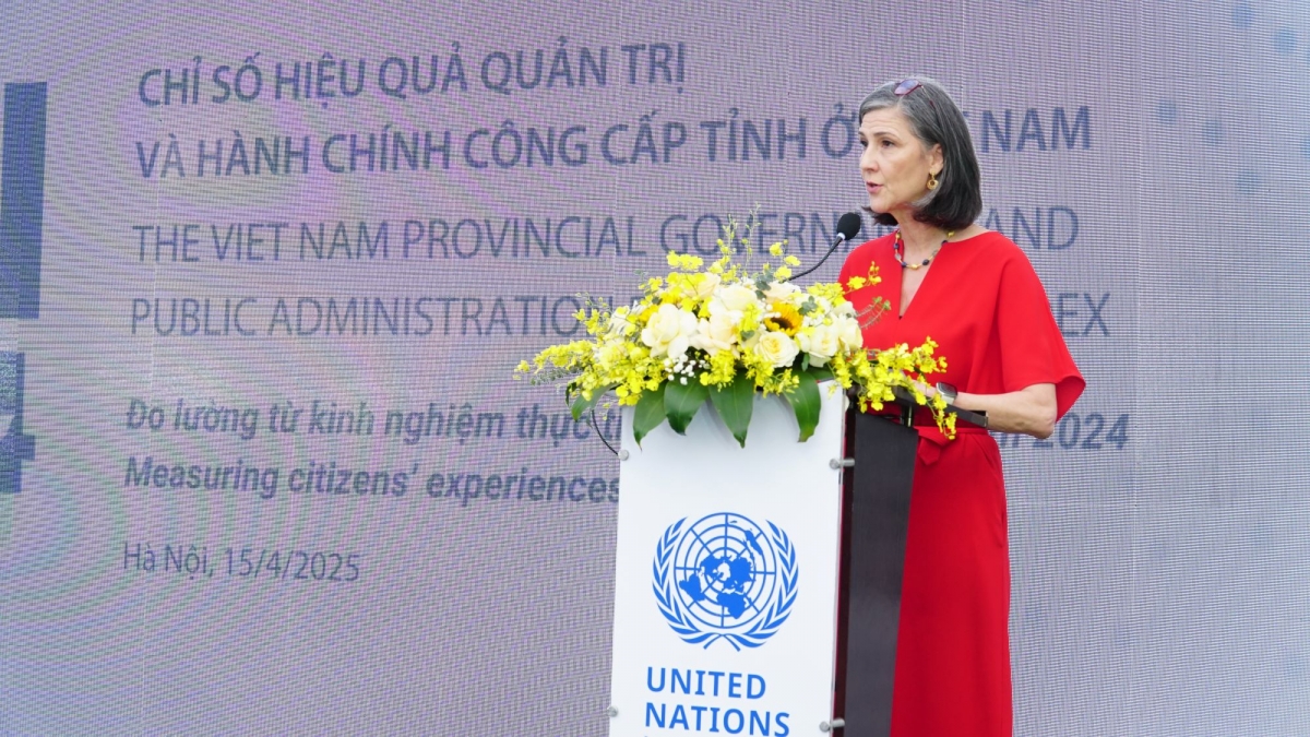 Bà Ramla Khalidi, Trưởng Đại diện thường trú UNDP tại Việt Nam phát biểu tại sự kiện