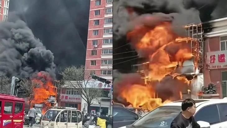 Vụ hỏa hoạn tại nhà hàng ở tỉnh Liêu Ninh, đông bắc Trung Quốc ngày 29/4. Ảnh: TVBS/News.163.com.