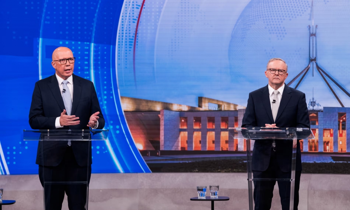 Lãnh đạo phe đối lập Peter Dutton (trái) và lãnh đạo Công đảng cầm quyền, Thủ tướng Australia Anthony Albanese. (Nguồn: Brickwood)