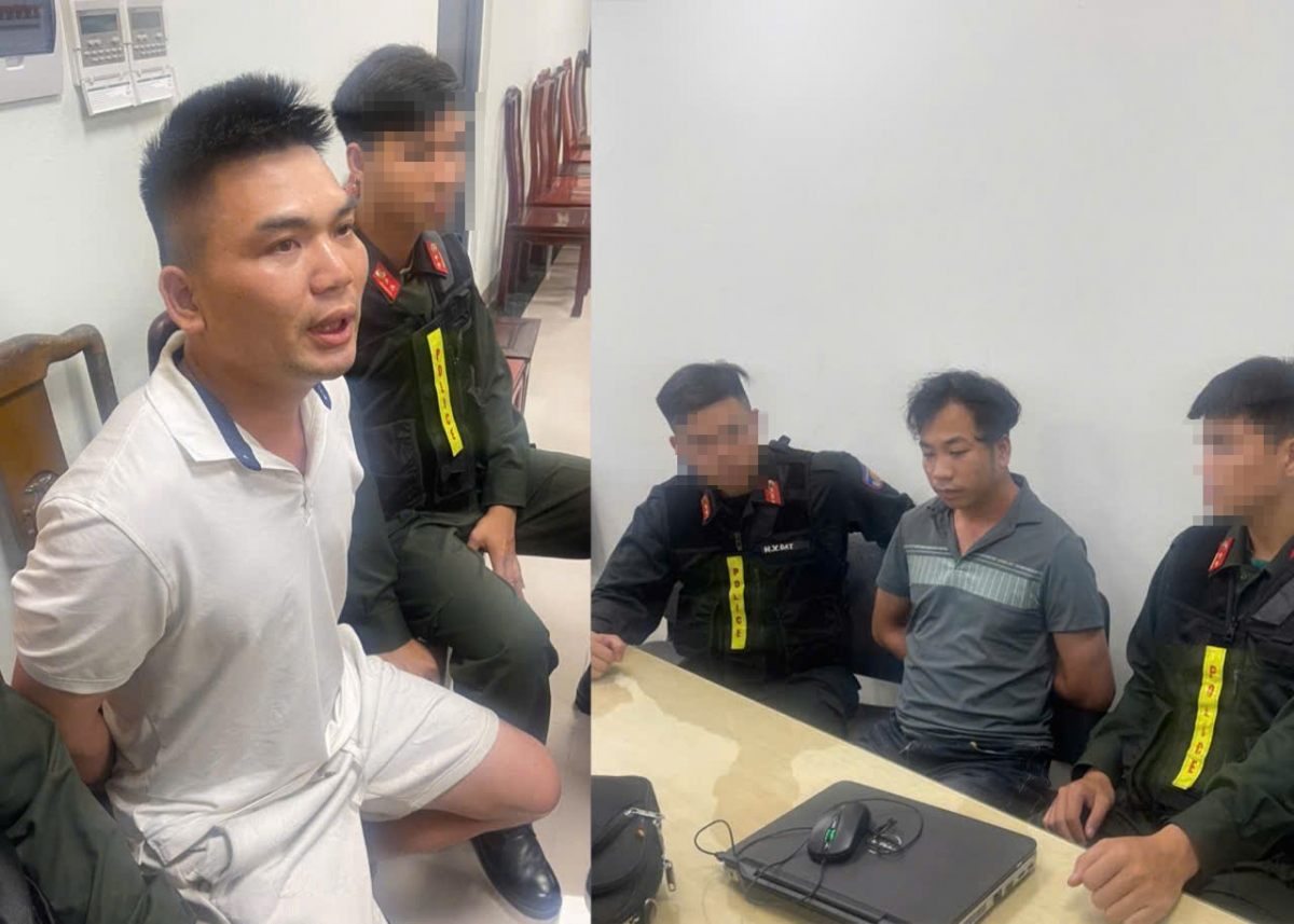 Đối tượng Hà Quang Sơn (trái) và Hoàng Văn Đông (phải) bị lực lượng chức năng bắt giữ