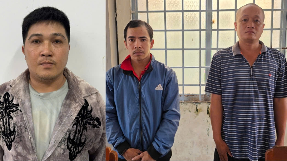 3 bị can Tường, Thanh và Hậu (từ phải sang)