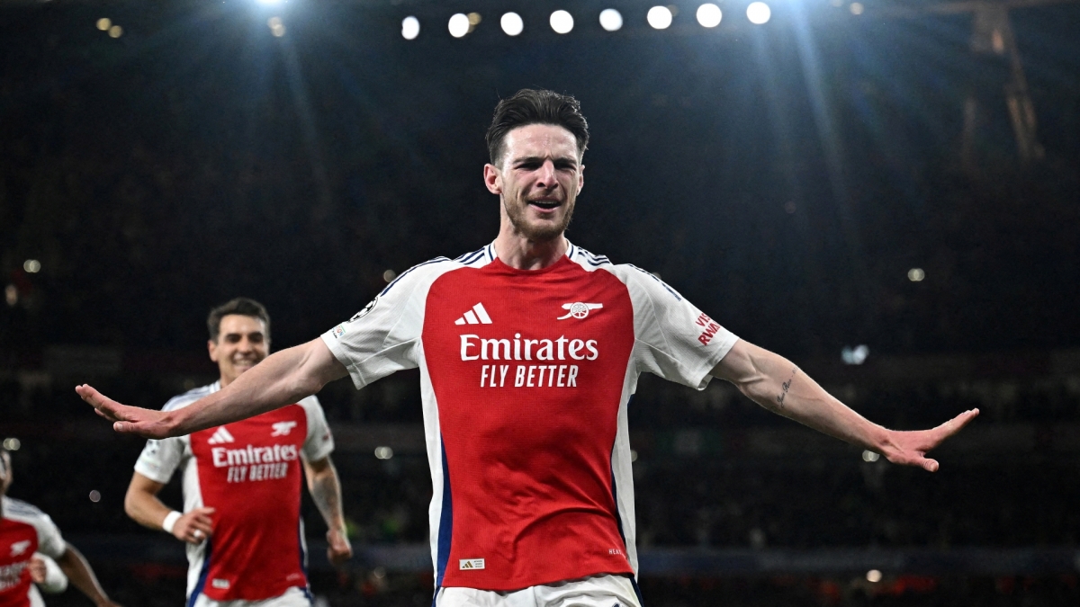 Declan Rice ghi cú đúp vào lưới Real Madrid từ những tình huống đá phạt trực tiếp (Ảnh: Reuters).