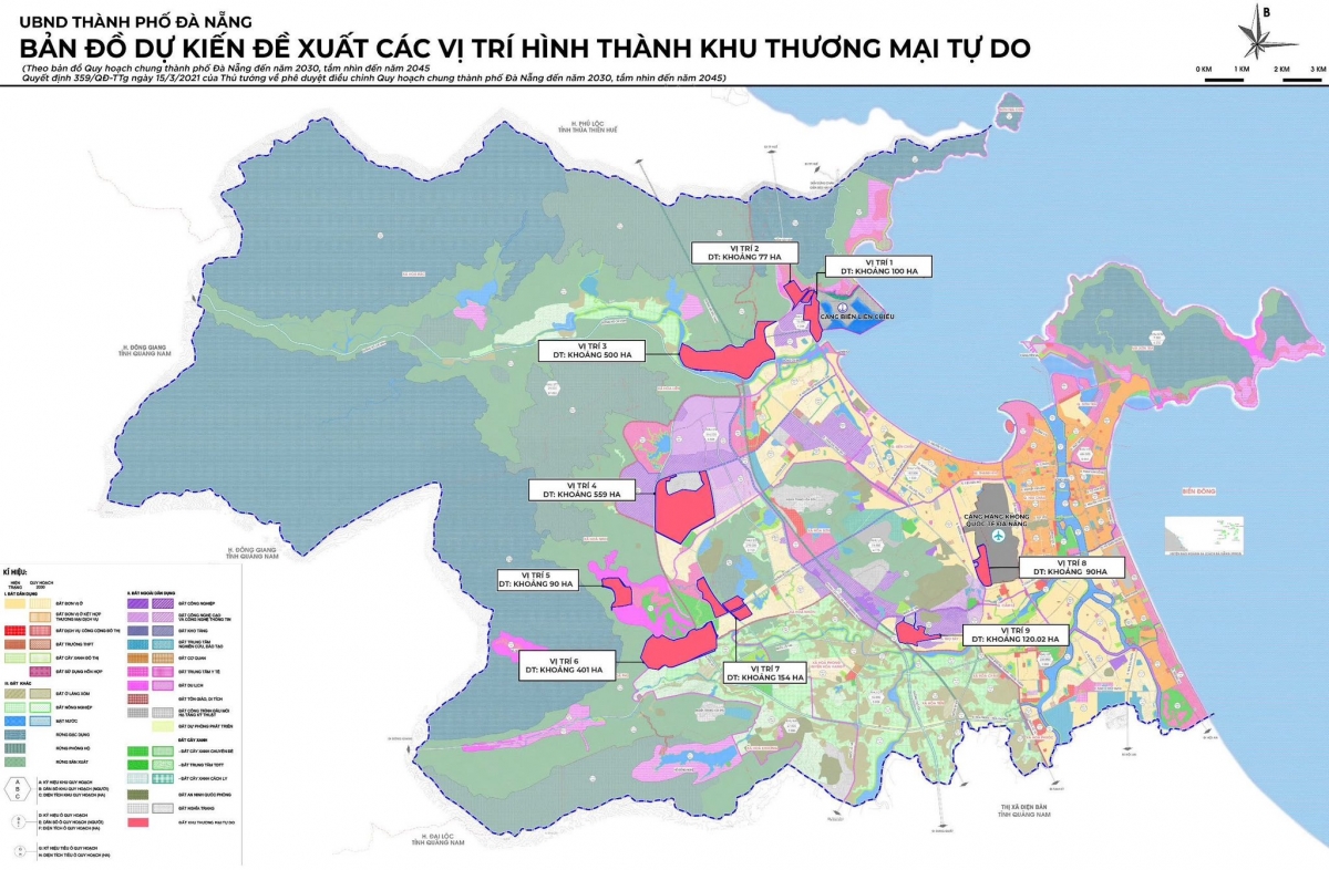 Bản đồ dự kiến các vị trí hình thành Khu thương mại tự do Đà Nẵng